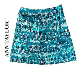Ann Taylor Petite A-Line Watercolour Lined Skirt Blue Grey Navy size 2P